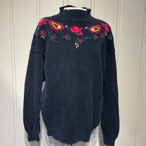 VTG Sheridan Square Woman Embroidered Floral Paisley Ramie Cotton Knit‎ Sweater